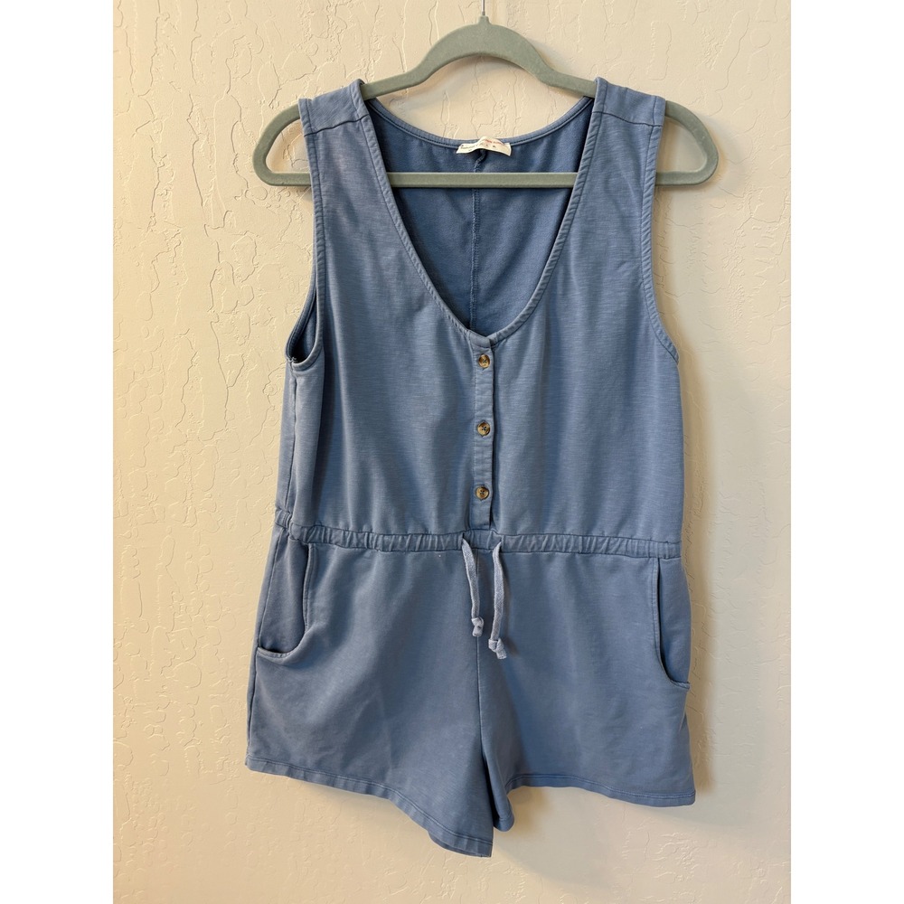 Natural by‎ Known Supply Rowan Romper Steel Blue Sleeveless Button Up Sz M